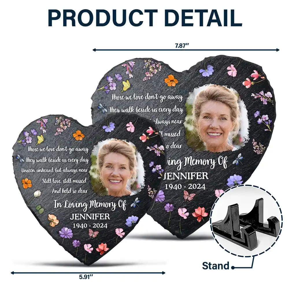 Custom Photo Those We Love Don't Go Away - Personalized Heart Memorial Garden Stone - Image 5