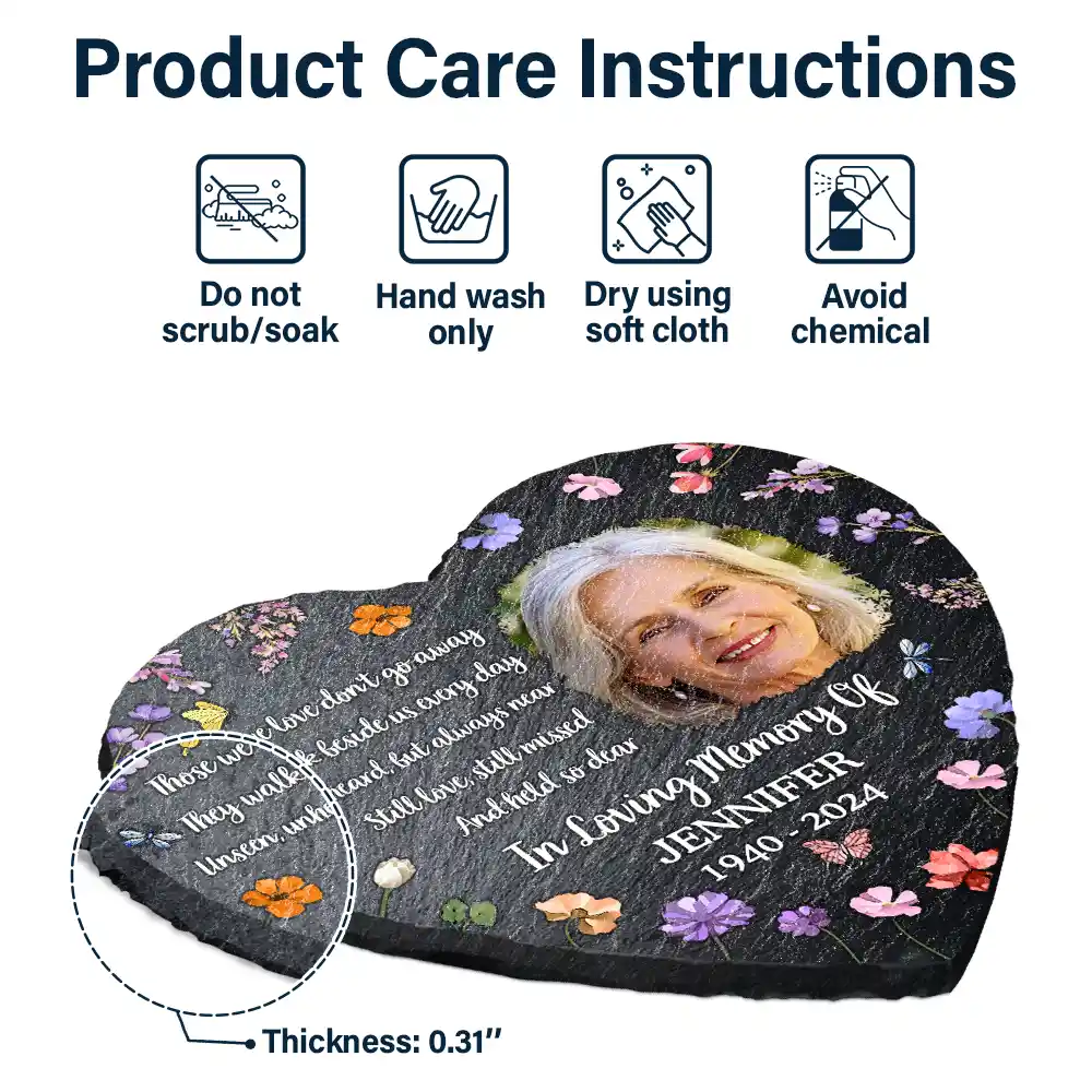 Custom Photo Those We Love Don't Go Away - Personalized Heart Memorial Garden Stone - Image 6