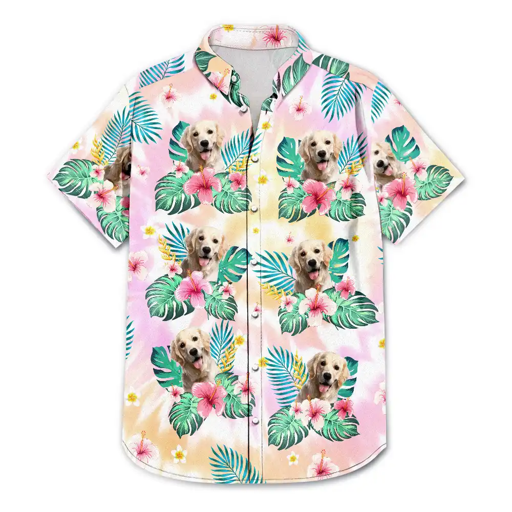 Custom Photo Tie Dye Pet Face - Personalized Hawaiian Shirt - Image 4