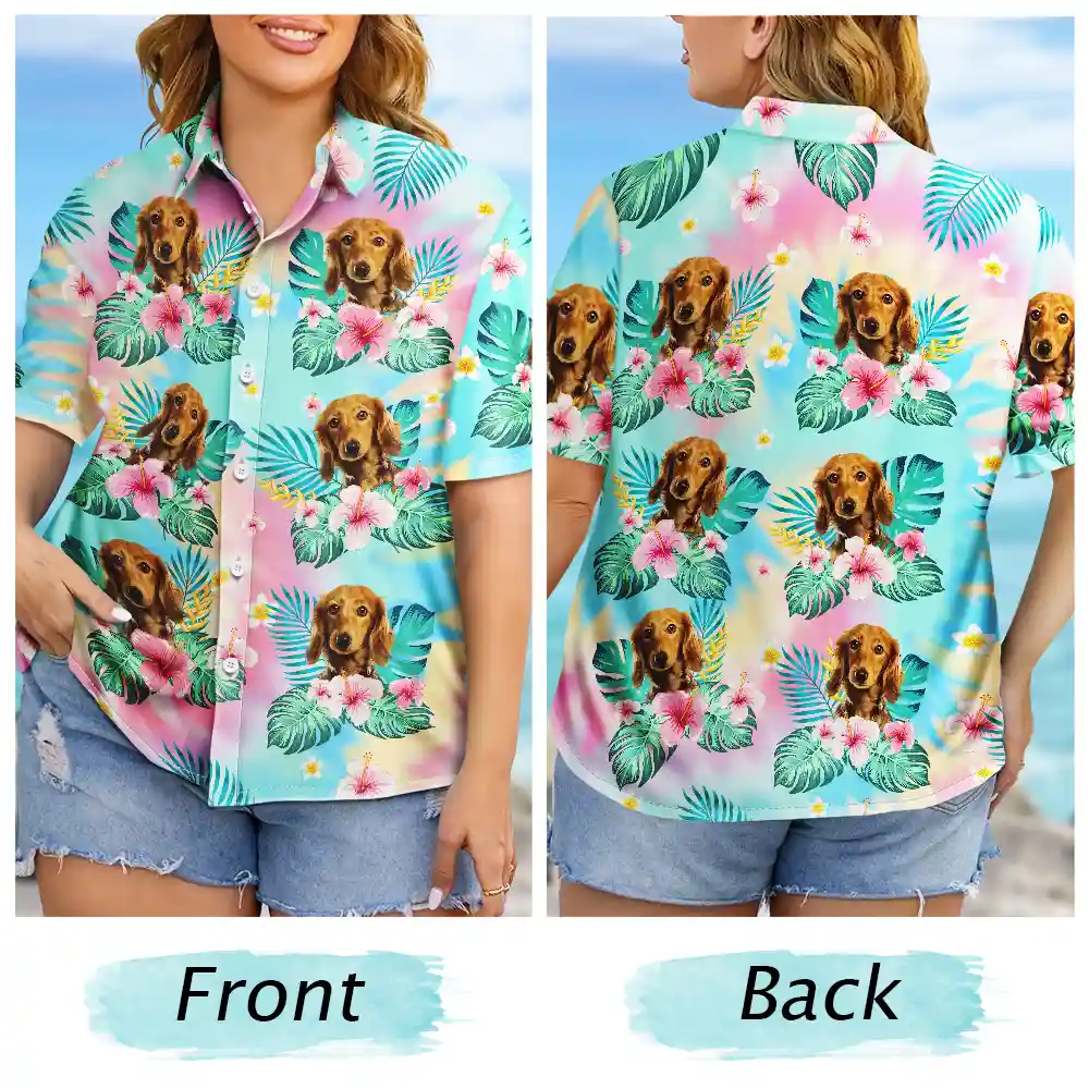 Custom Photo Tie Dye Pet Face - Personalized Hawaiian Shirt - Image 7