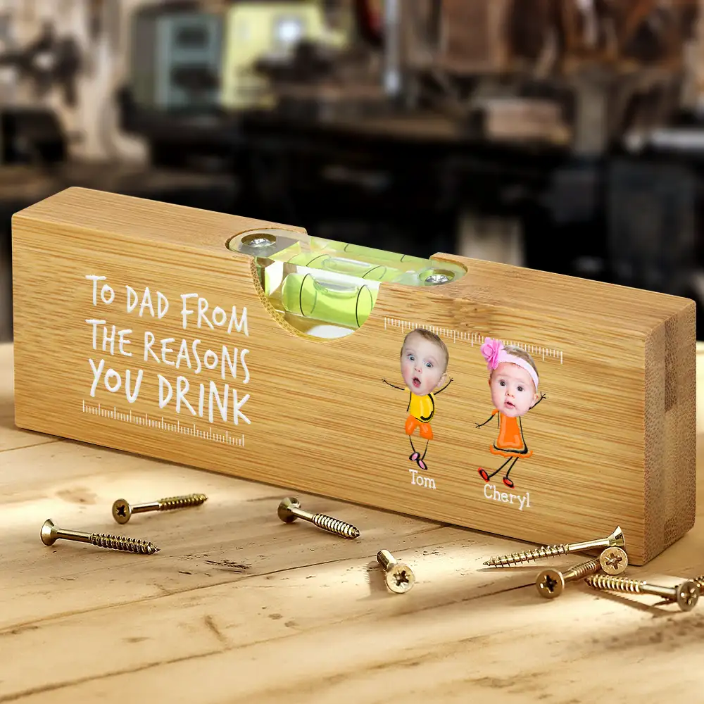 Custom Photo To Dad From The Reasons You Drink Funny - Personalized Bottle Opener Wood Level - Image 3