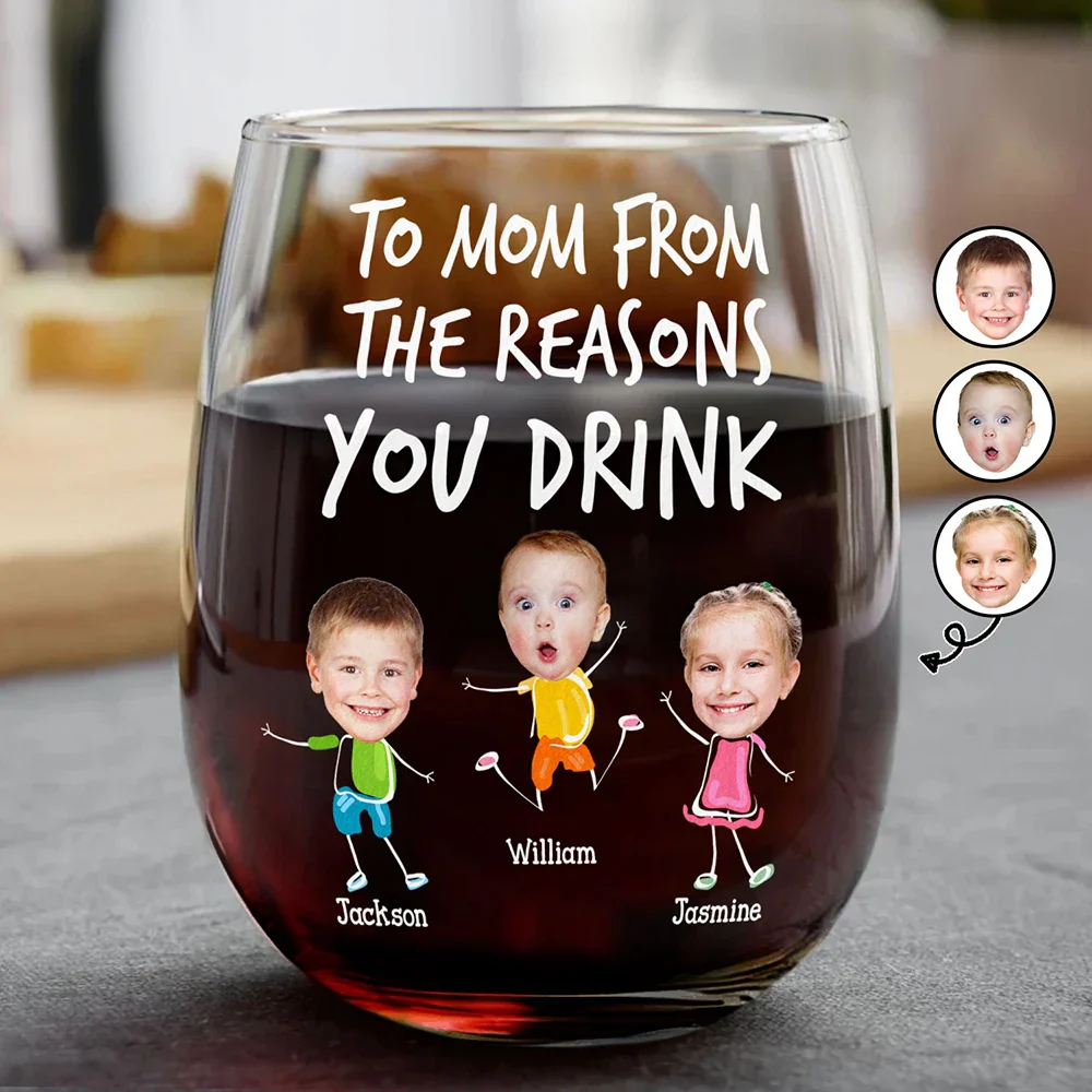 Custom Photo To Mom Dad From The Reasons You Drink - Personalized Stemless Wine Glass - Image 2