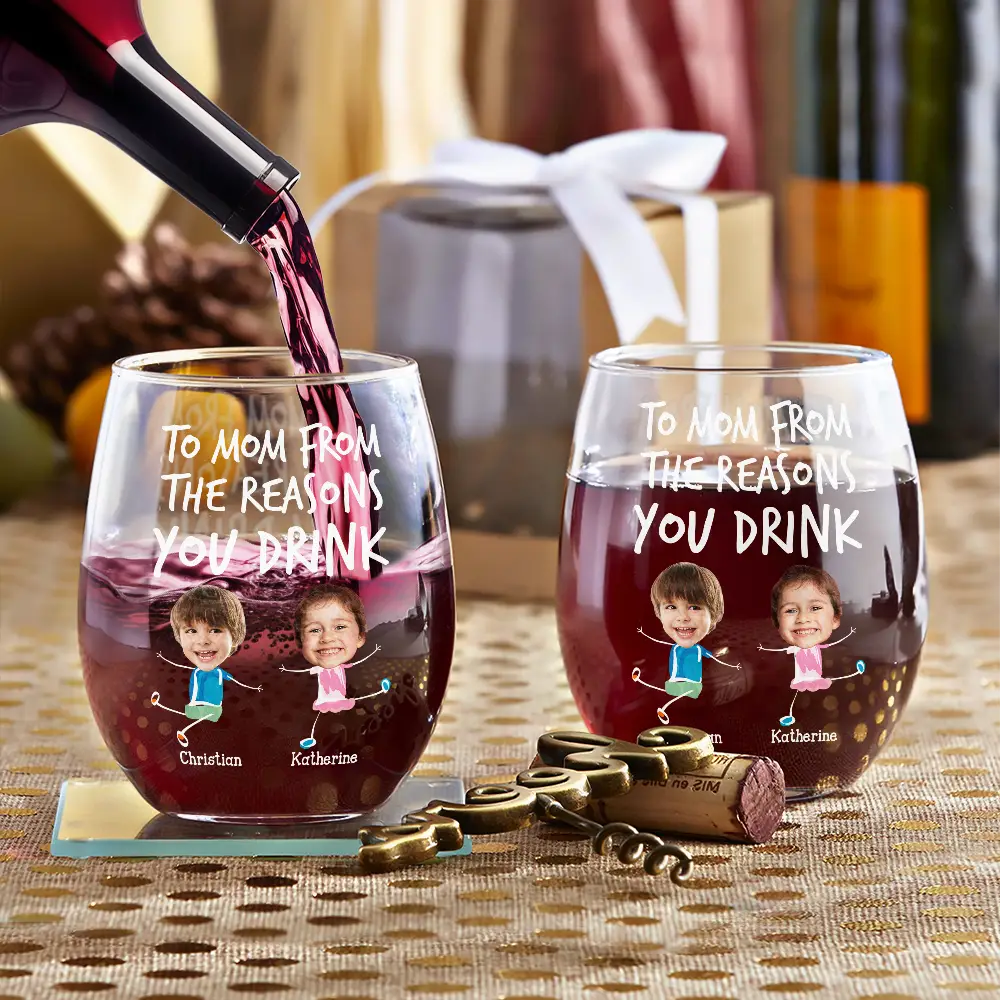 Custom Photo To Mom Dad From The Reasons You Drink - Personalized Stemless Wine Glass - Image 5