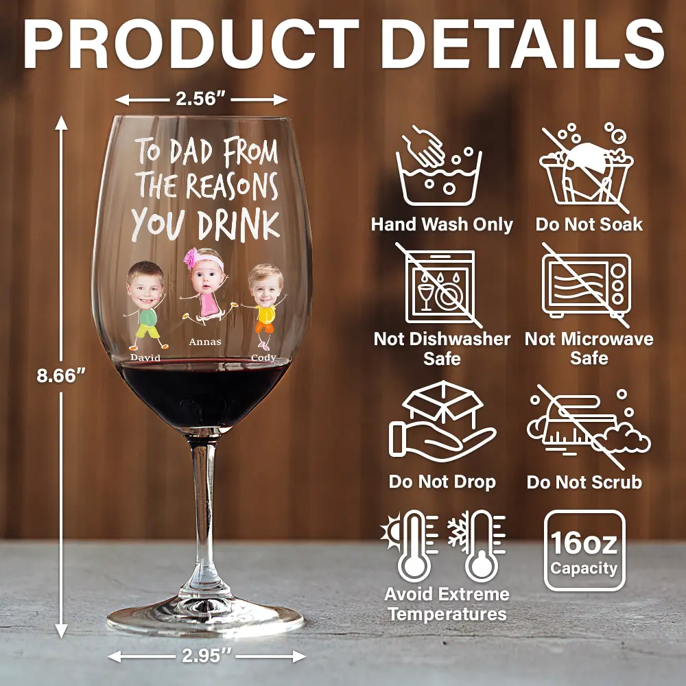 Custom Photo To Mom Dad From The Reasons You Drink - Personalized Wine Glass - Image 6