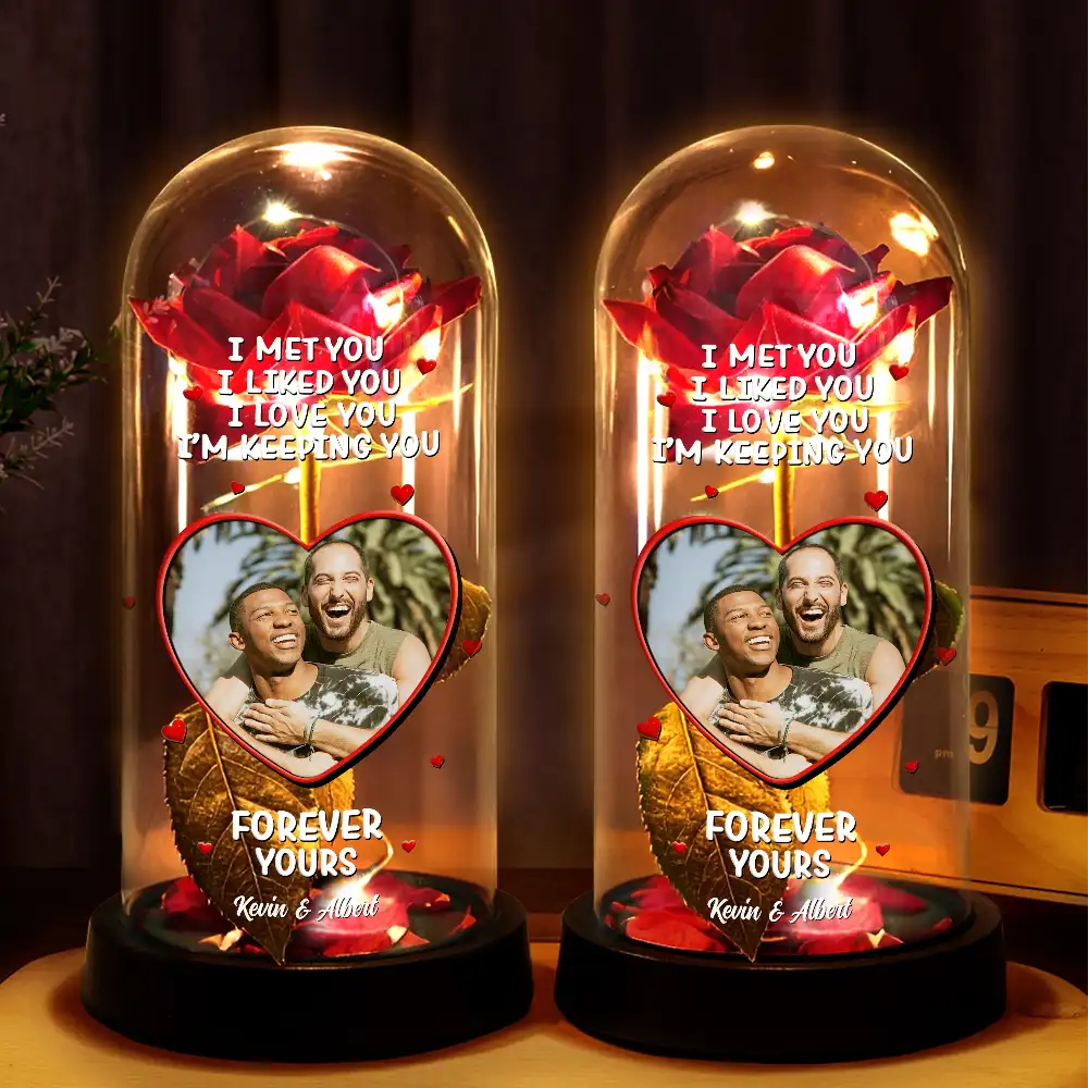 Custom Photo Together And Forever Yours - Personalized Everlasting Rose Dome Lamp - Image 2
