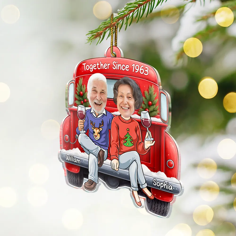 Custom Photo Together Since Funny Couple Red Truck - Personalized Custom Shaped Acrylic Ornament - Image 3