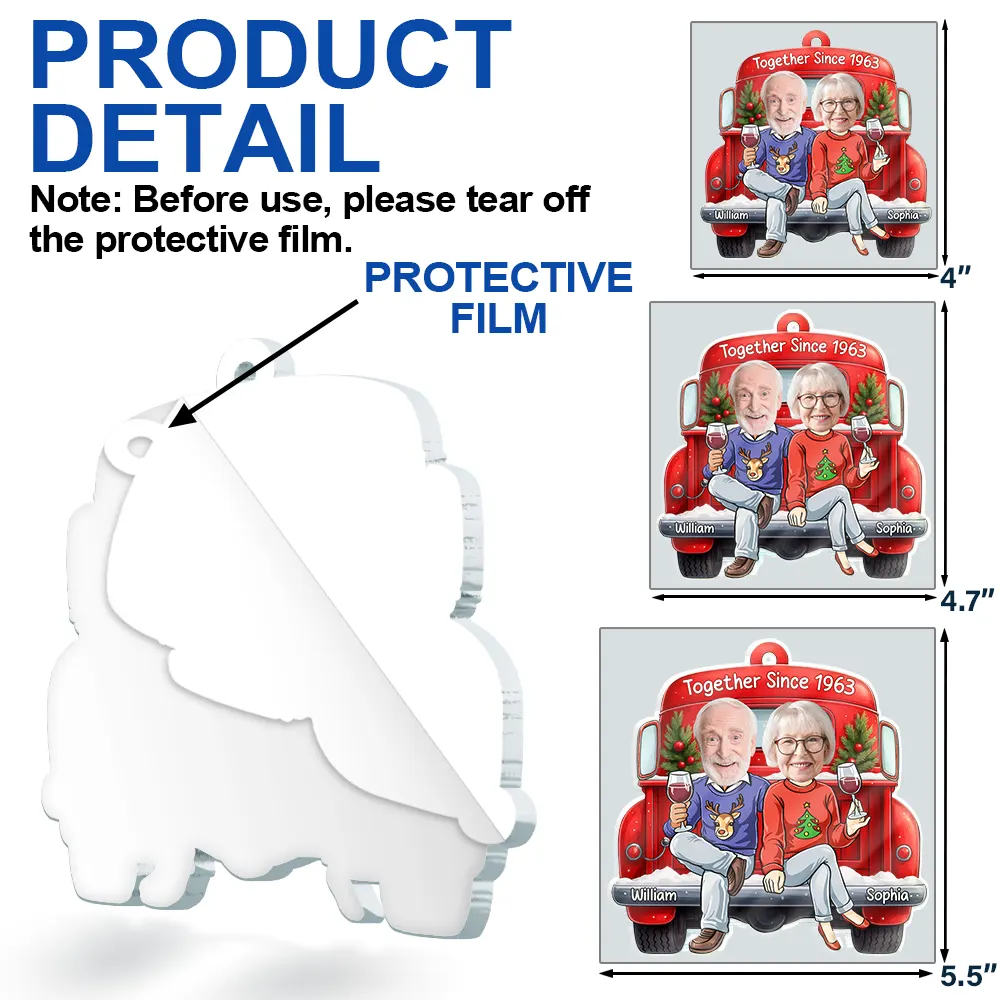 Custom Photo Together Since Funny Couple Red Truck - Personalized Custom Shaped Acrylic Ornament - Image 7