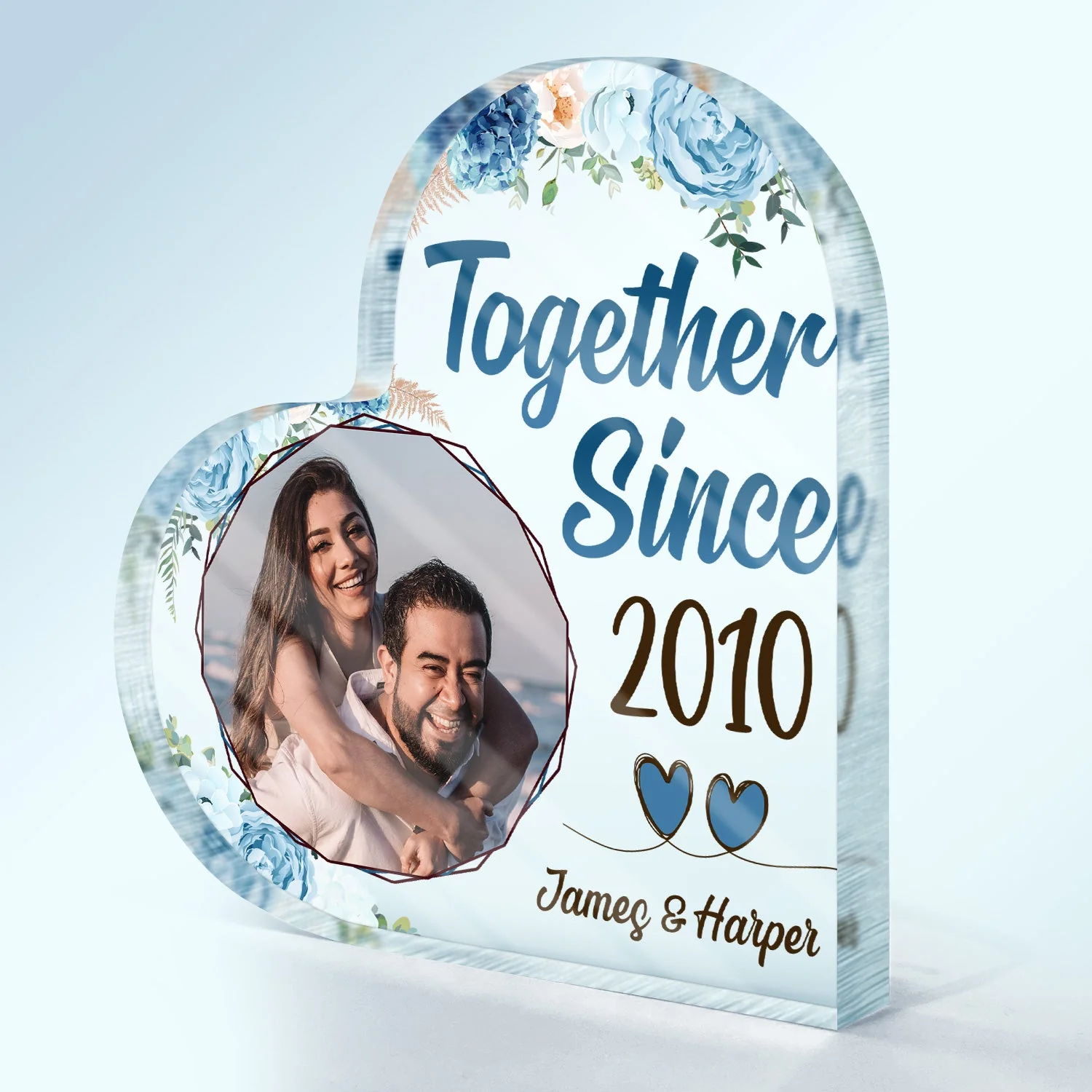 Custom Photo Together Since - Gift For Couples - Personalized Custom Heart Shaped Acrylic Plaque - Image 2