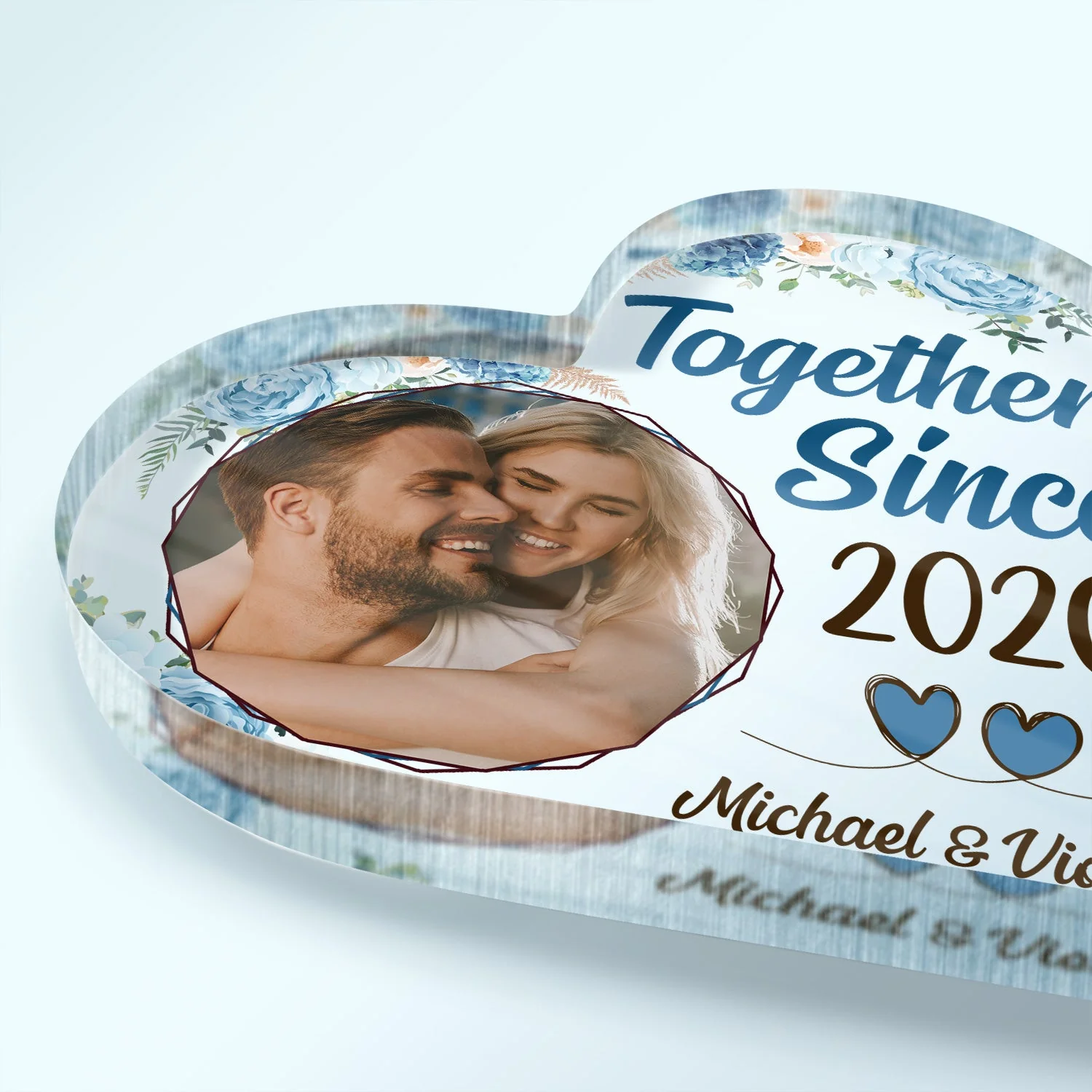 Custom Photo Together Since - Gift For Couples - Personalized Custom Heart Shaped Acrylic Plaque - Image 3