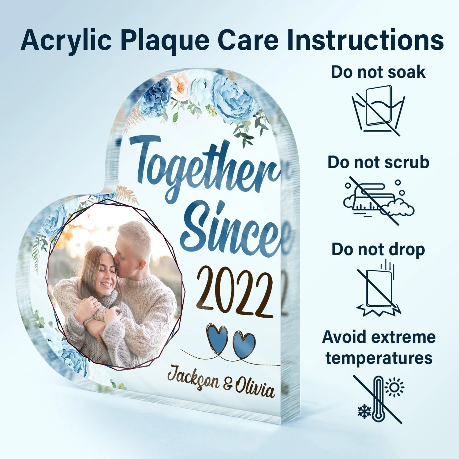 Custom Photo Together Since - Gift For Couples - Personalized Custom Heart Shaped Acrylic Plaque - Image 7