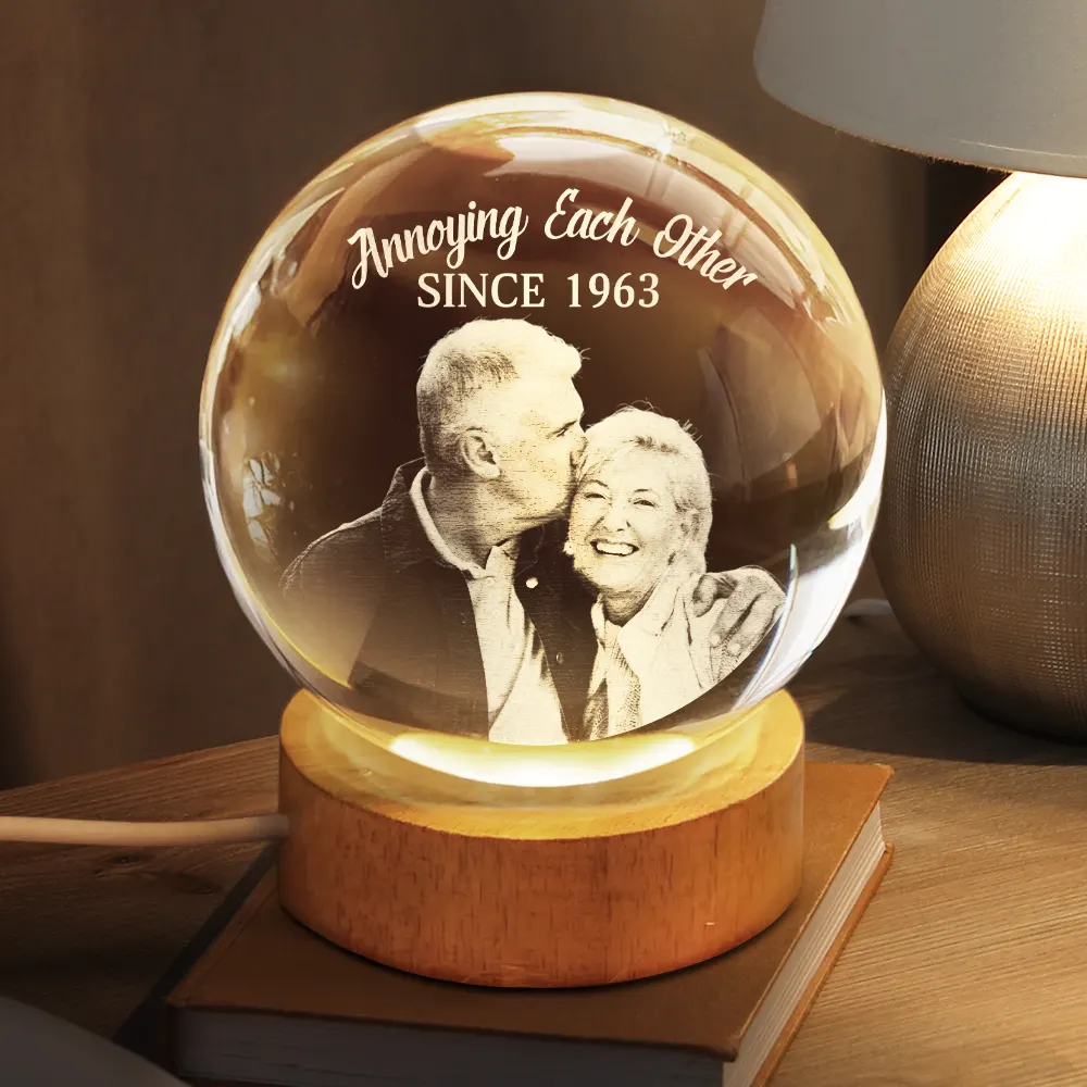 Custom Photo Together Since - Personalized Crystal Globe Lamp - Image 3