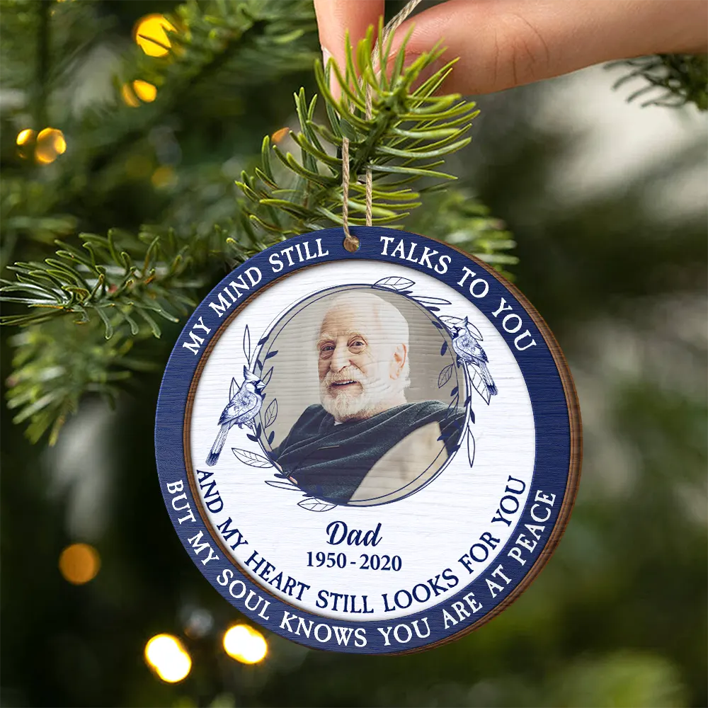 Custom Photo Toile Memorial Bird My Mind Still Talks To You - Personalized 2-Layered Wooden Ornament - Image 2