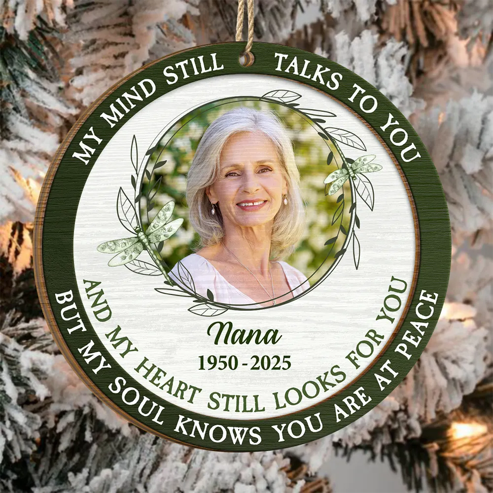 Custom Photo Toile Memorial Bird My Mind Still Talks To You - Personalized 2-Layered Wooden Ornament - Image 3