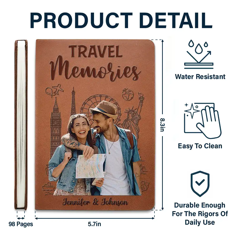 Custom Photo Travel Couple Our Adventure Book - Personalized Leather Journal - Image 6