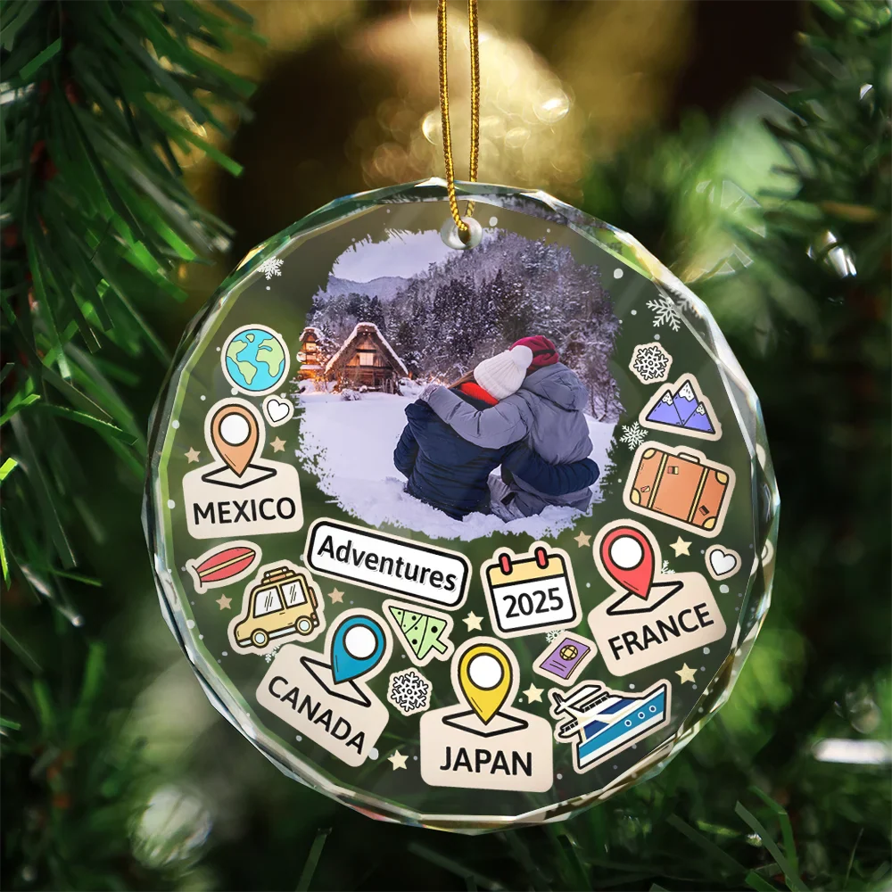 Custom Photo Travel Goal, Destination Of The Year - Personalized Circle Glass Ornament - Image 3