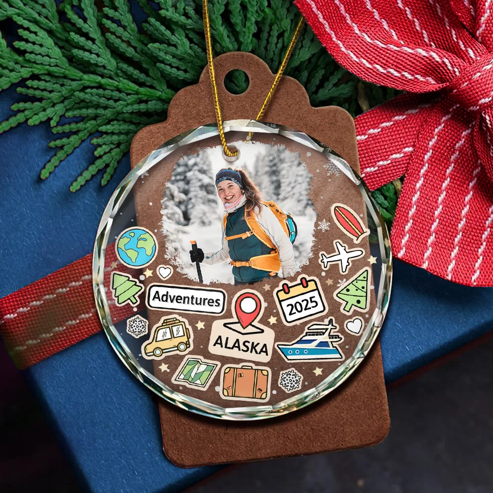 Custom Photo Travel Goal, Destination Of The Year - Personalized Circle Glass Ornament - Image 5