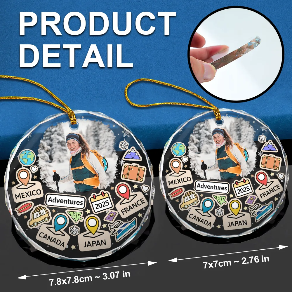 Custom Photo Travel Goal, Destination Of The Year - Personalized Circle Glass Ornament - Image 6