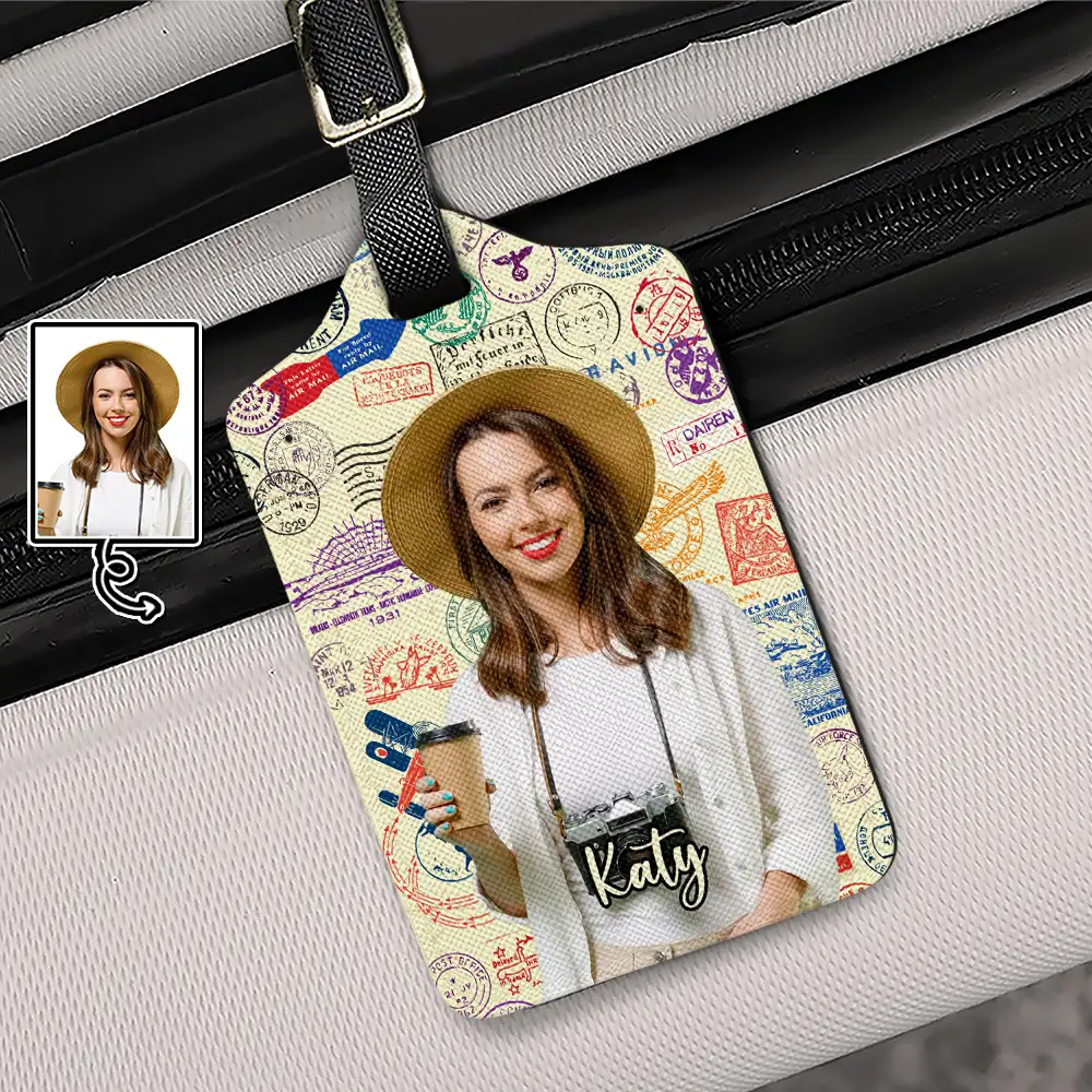 Custom Photo Travel Stamp Pattern - Personalized Luggage Tag