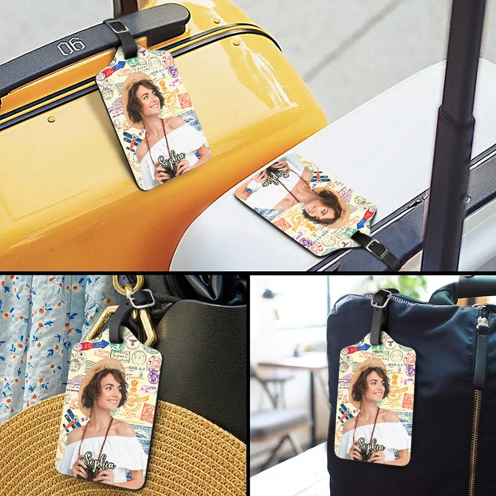 Custom Photo Travel Stamp Pattern - Personalized Luggage Tag - Image 4