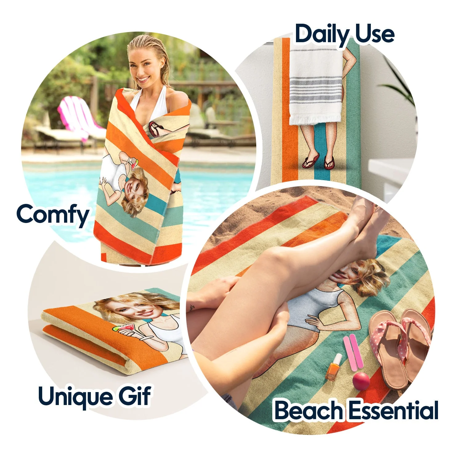 Custom Photo Traveling Beach Poolside Swimming Picnic Vacation - Birthday, Funny Gift For Her, Him, Besties, Family - Personalized Custom Beach Towel - Image 5
