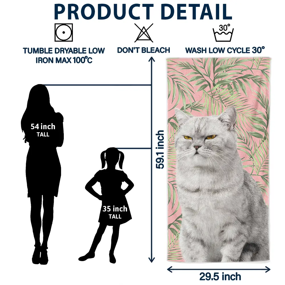 Custom Photo Tropical Leaves Pet Face - Personalized Beach Towel - Image 7
