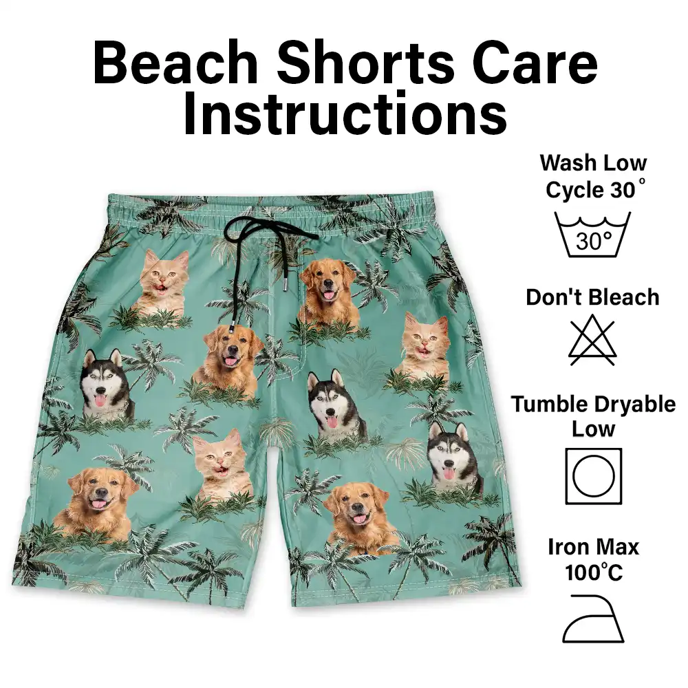 Custom Photo Tropical Palm Dog Cat - Personalized Unisex Beach Shorts - Image 6