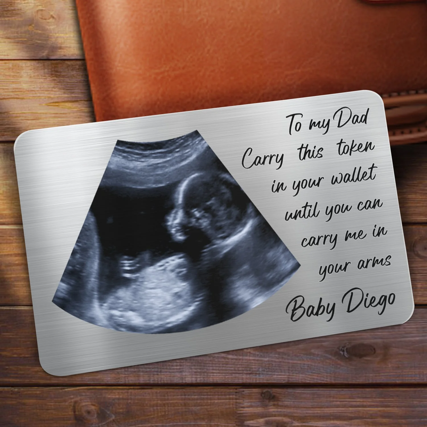 Custom Photo Until You Can Carry Me In Your Arms - Birthday, Loving Gift For Father, Dad-to-be - Personalized Aluminum Wallet Card - Image 2