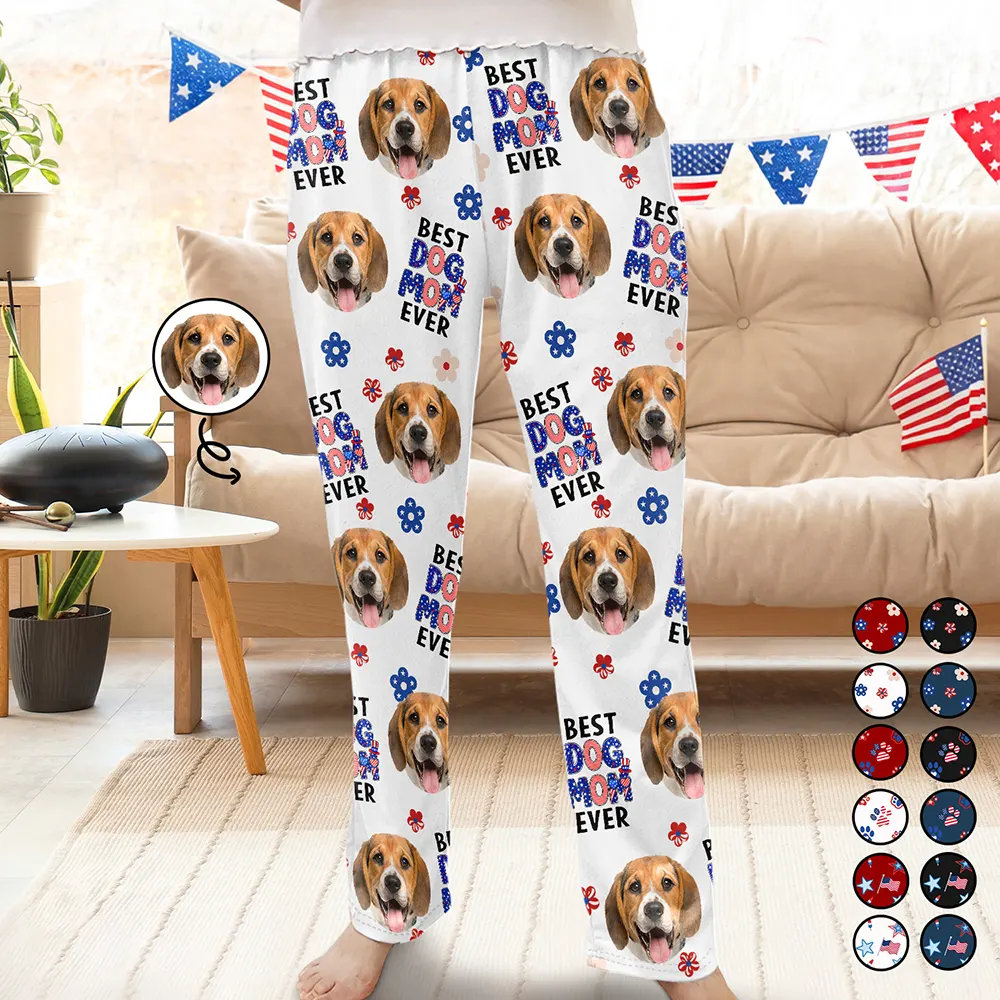 Custom Photo US Flag Best Pet Mom Dad Ever - Personalized Pajama Pants - Image 2