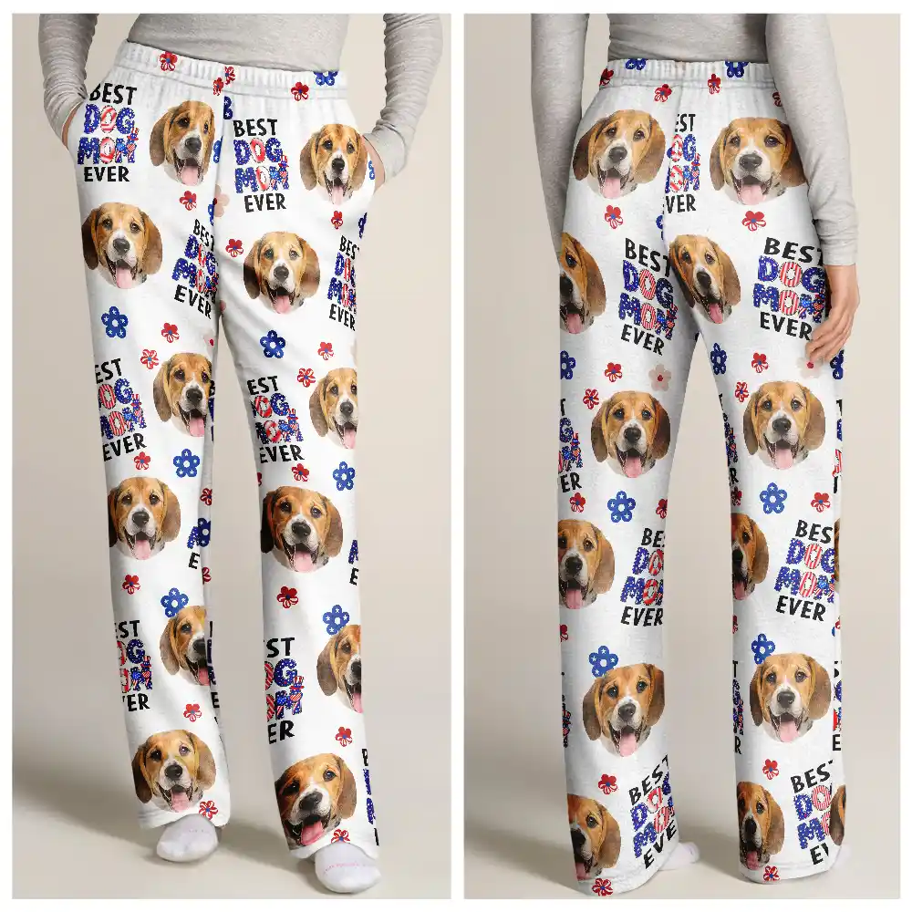 Custom Photo US Flag Best Pet Mom Dad Ever - Personalized Pajama Pants - Image 5