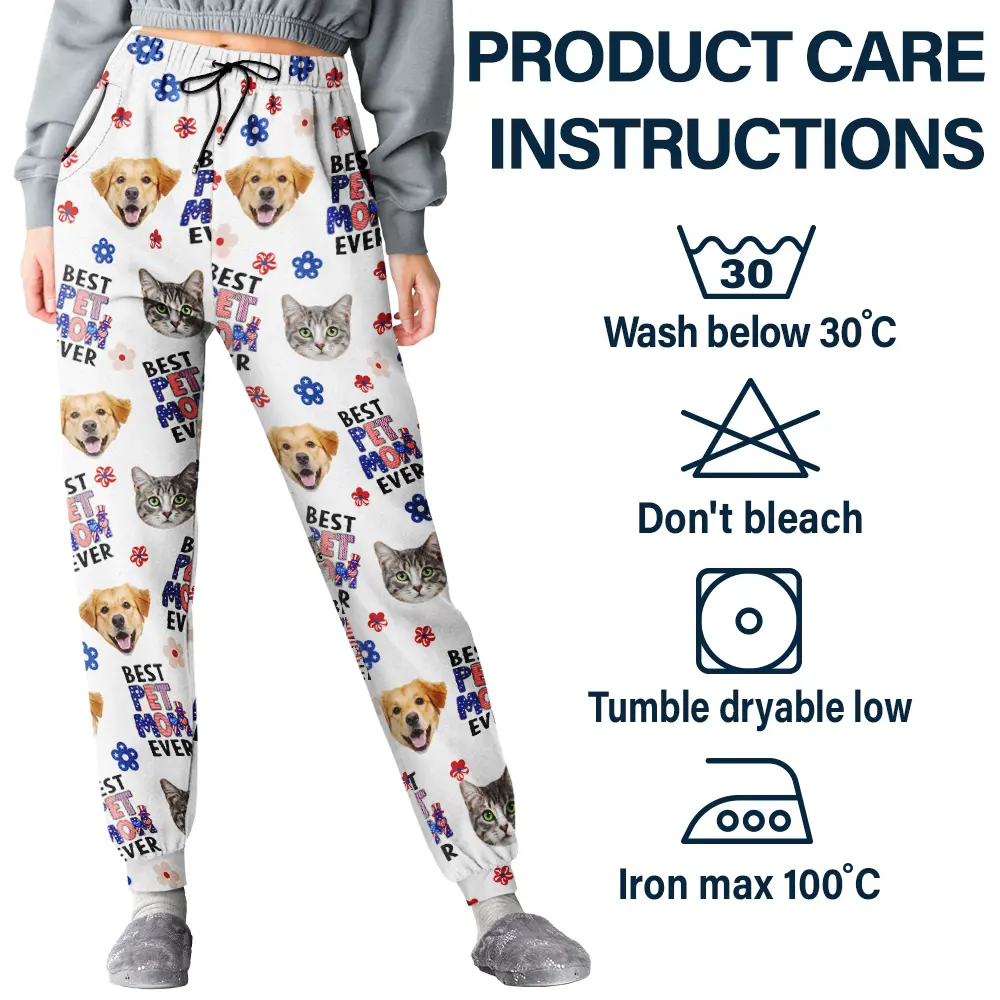 Custom Photo US Flag Best Pet Mom Dad Ever - Personalized Pajama Pants - Image 7