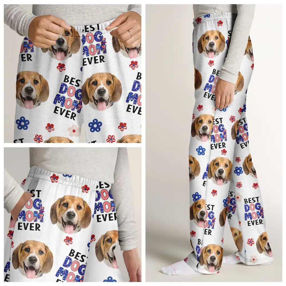 Custom Photo US Flag Best Pet Mom Dad Ever - Personalized Pajama Pants - Image 9