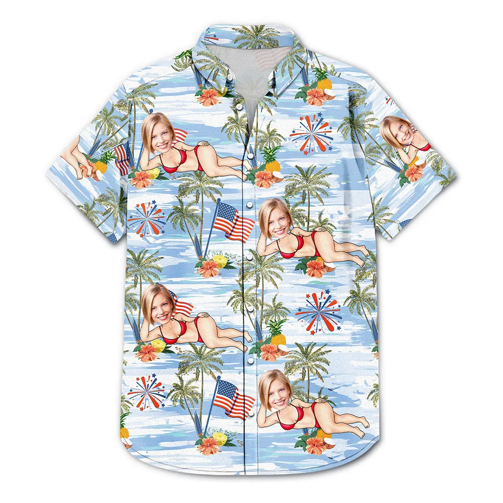 Custom Photo US Flag Sexy Pose - Personalized Hawaiian Shirt - Image 4