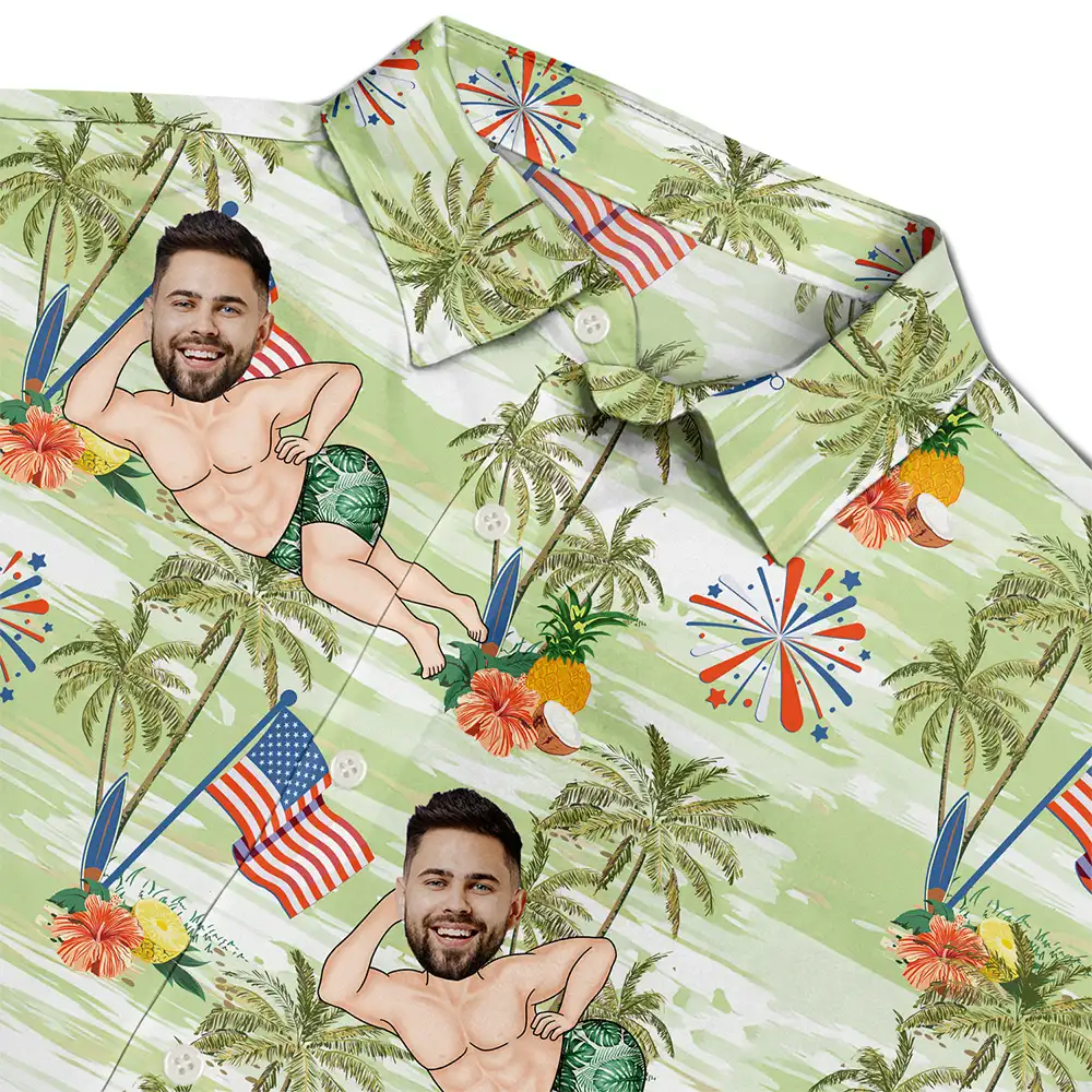 Custom Photo US Flag Sexy Pose - Personalized Hawaiian Shirt - Image 5