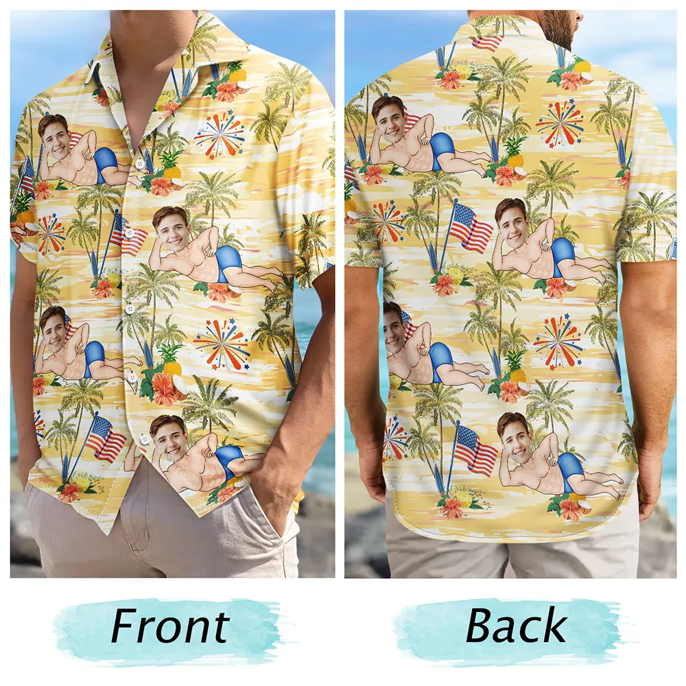 Custom Photo US Flag Sexy Pose - Personalized Hawaiian Shirt - Image 6