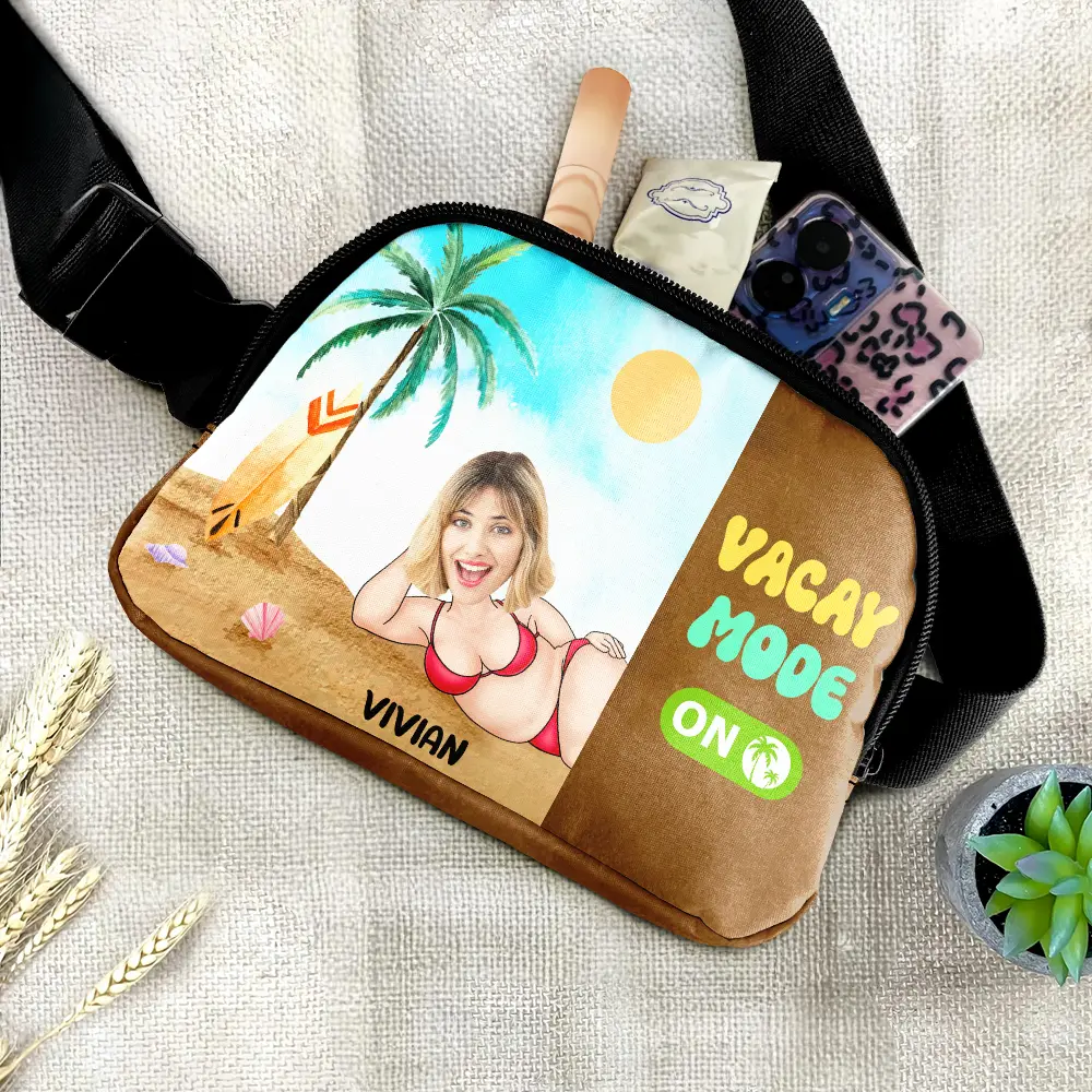 Custom Photo Vacay Mode On - Personalized Crossbody Belt Bag - Image 3