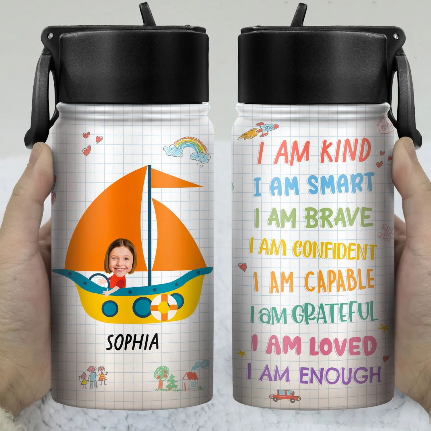 Custom Photo Vehicle I'm Kind Smart Brave Confident - Gift For Kid - Personalized Kids Water Bottle - Image 4