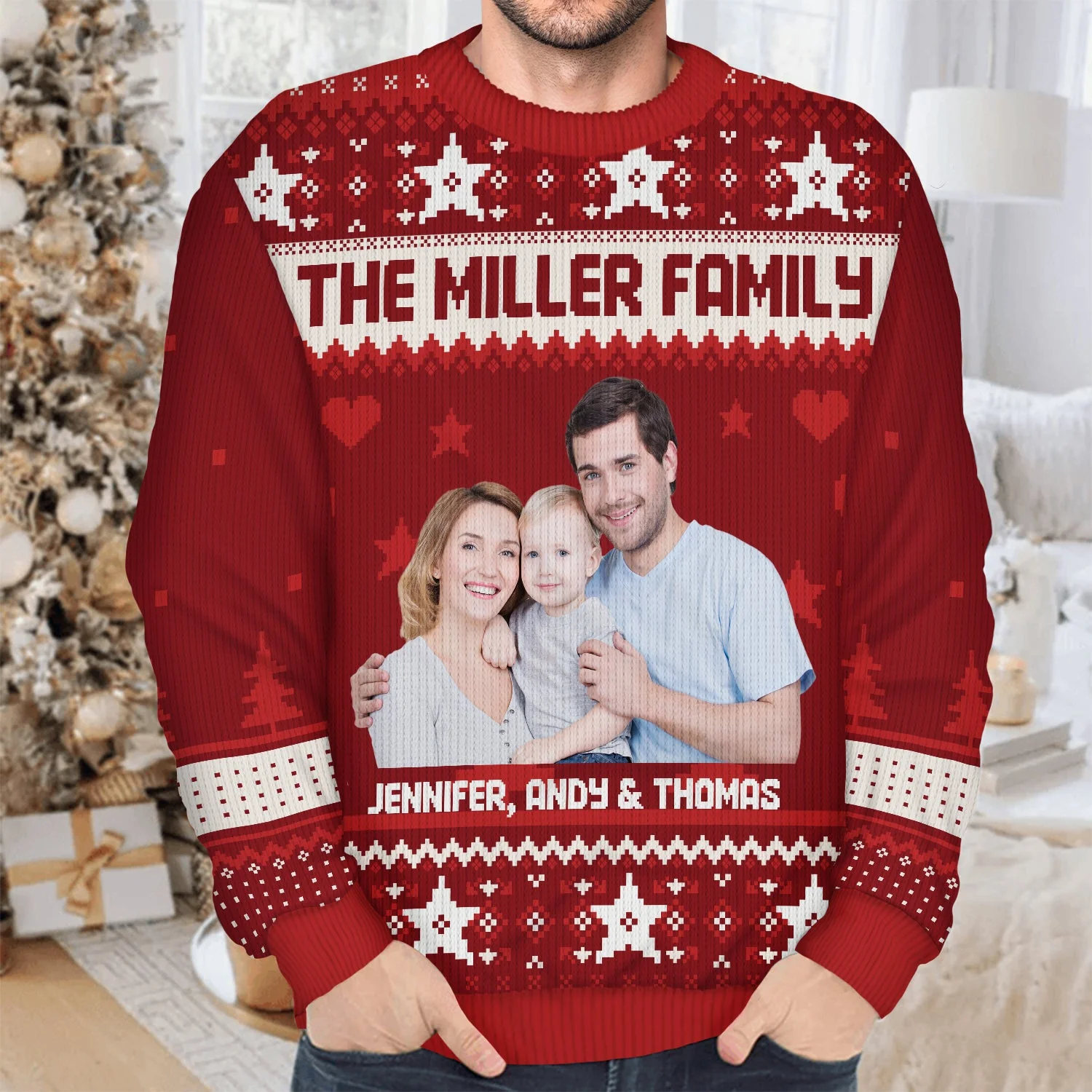Custom Photo Version 2 - Holiday Gift For Family, Couple, Dad, Mom, Grandpa, Grandma - Personalized Unisex Ugly Sweater - Image 5