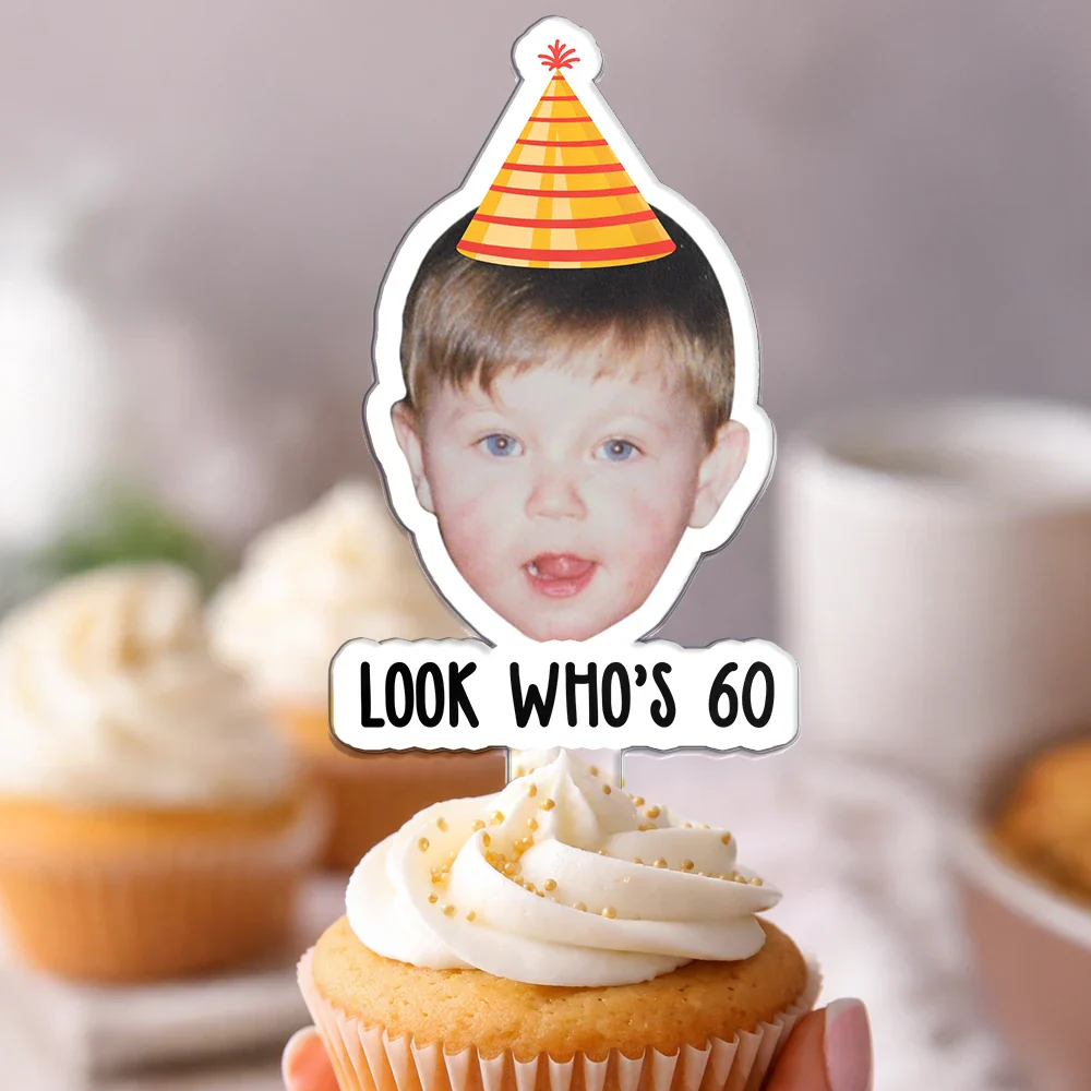 Custom Photo Vintage Birthday Funny Face - Personalized Acrylic Cake Topper - Image 5