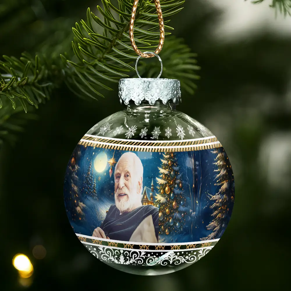 Custom Photo Vintage Memorial Christmas Winter Scene - Personalized Ball Ornament - Image 3