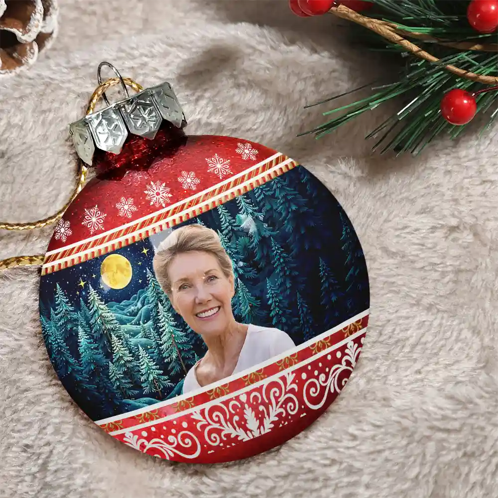 Custom Photo Vintage Memorial Christmas Winter Scene - Personalized Ball Ornament - Image 4