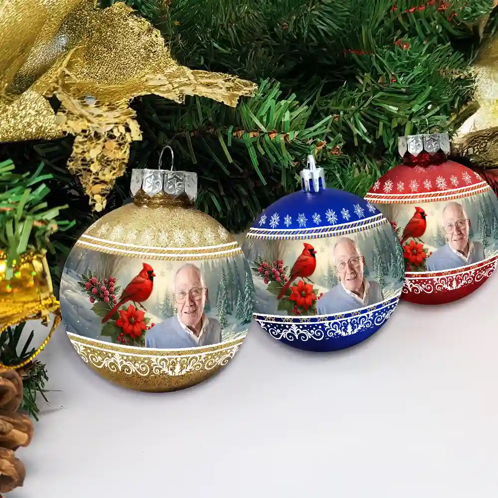 Custom Photo Vintage Memorial Christmas Winter Scene - Personalized Ball Ornament - Image 5
