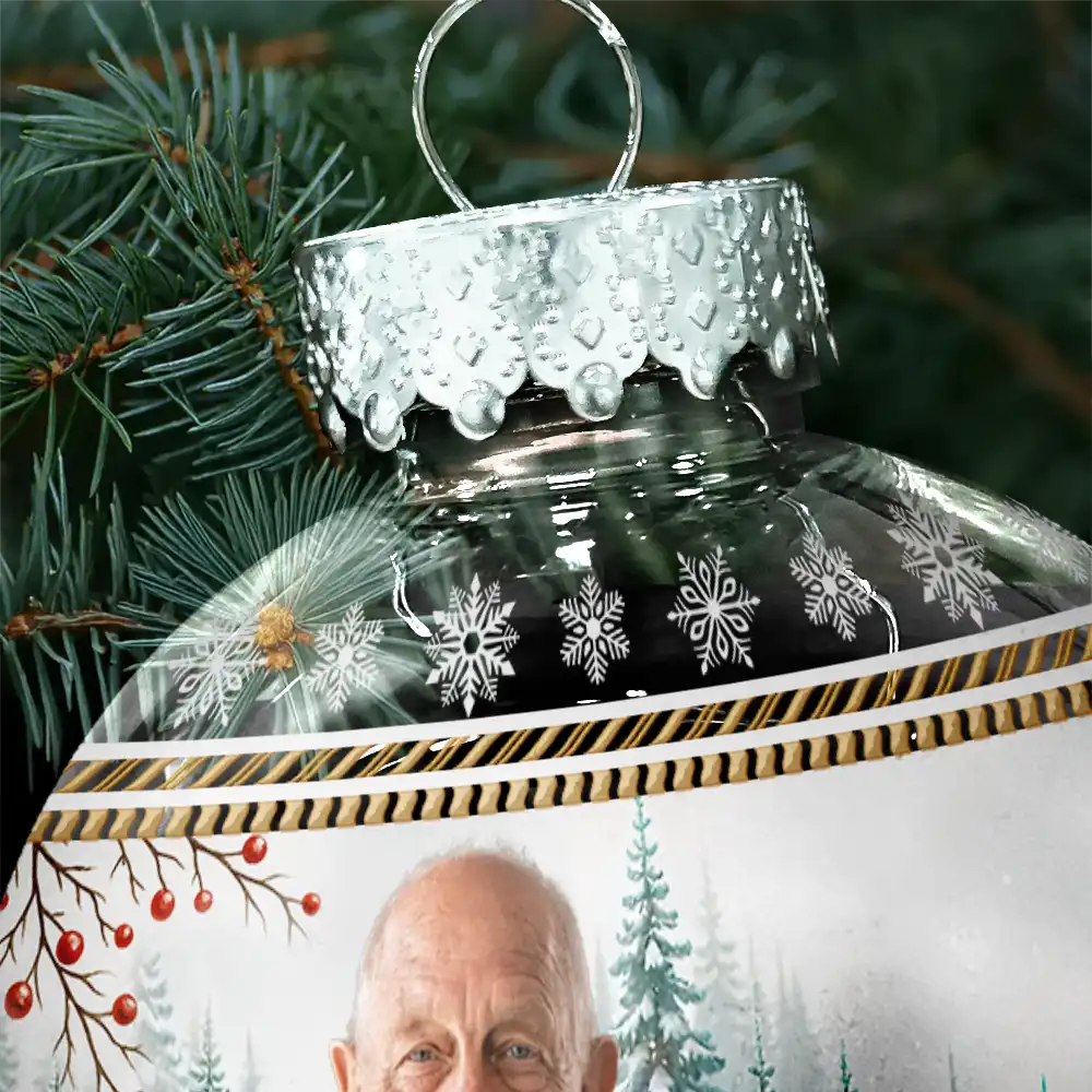 Custom Photo Vintage Memorial Christmas Winter Scene - Personalized Ball Ornament - Image 6