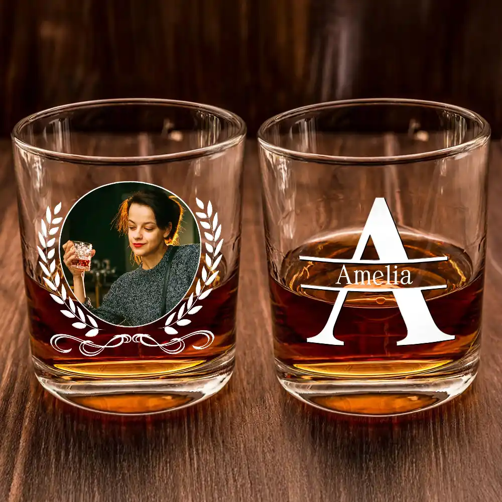 Custom Photo Vintage Monogram - Personalized Whiskey Glass - Image 2