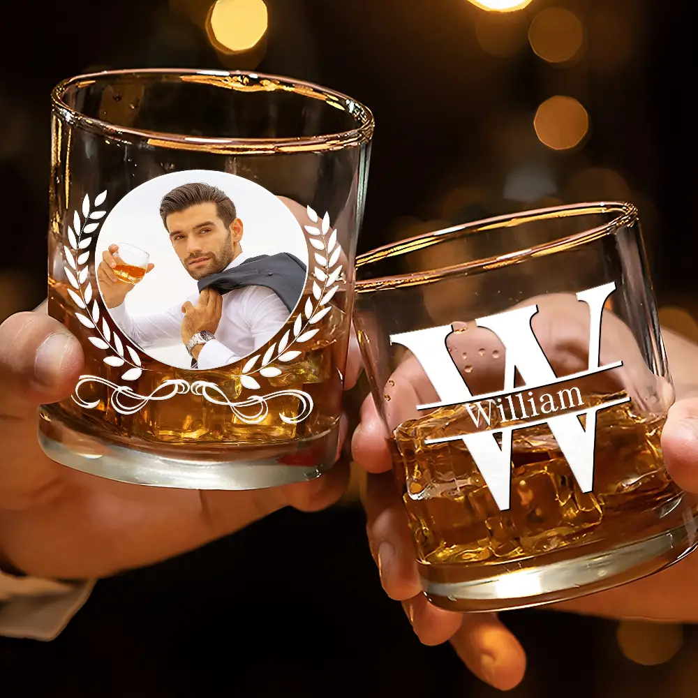 Custom Photo Vintage Monogram - Personalized Whiskey Glass - Image 3