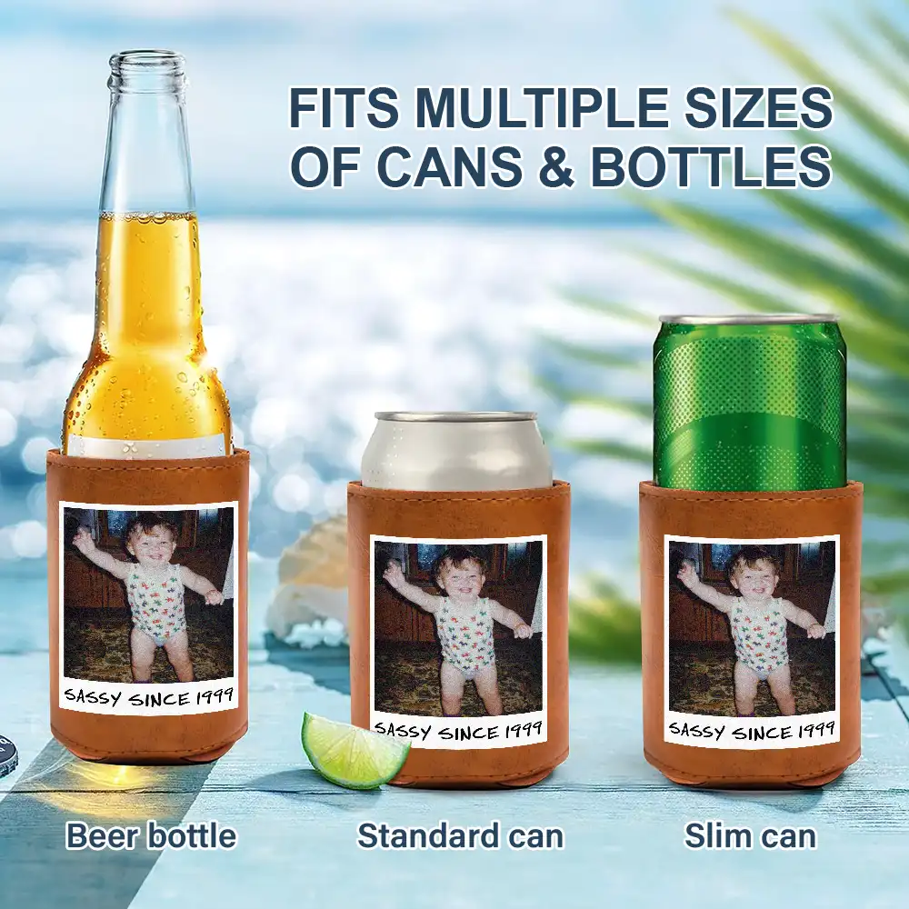 Custom Photo Vintage Since, Party Favors - Personalized Leather Can Cooler - Image 2