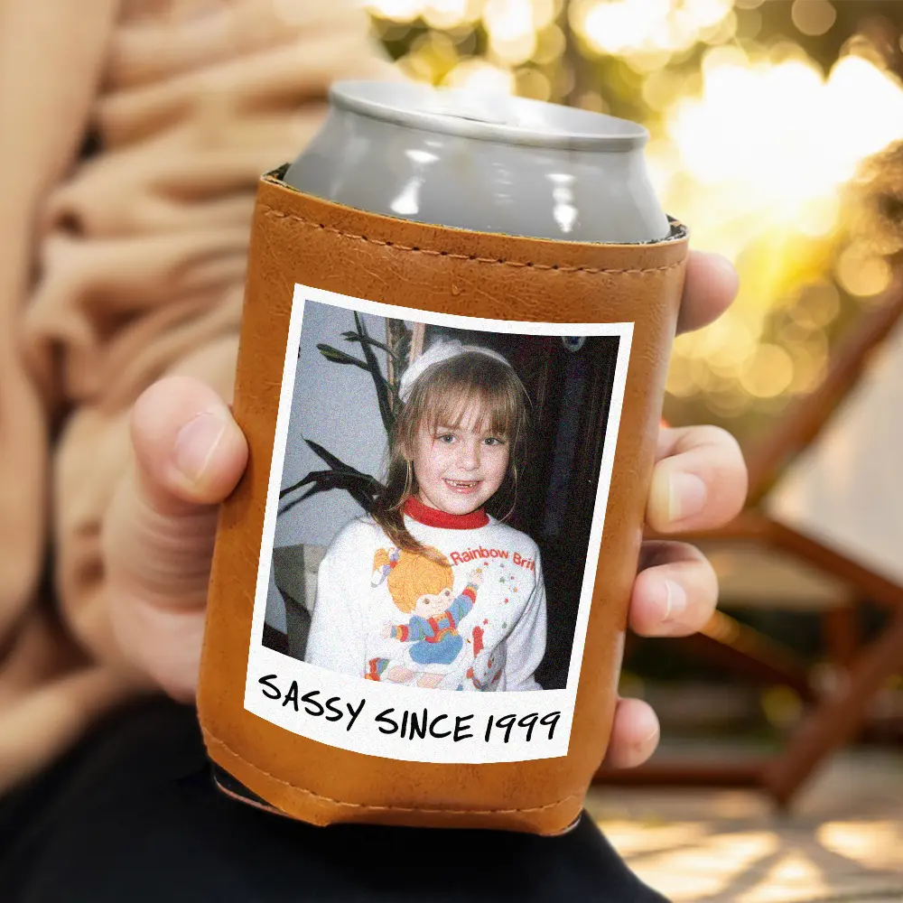 Custom Photo Vintage Since, Party Favors - Personalized Leather Can Cooler - Image 3