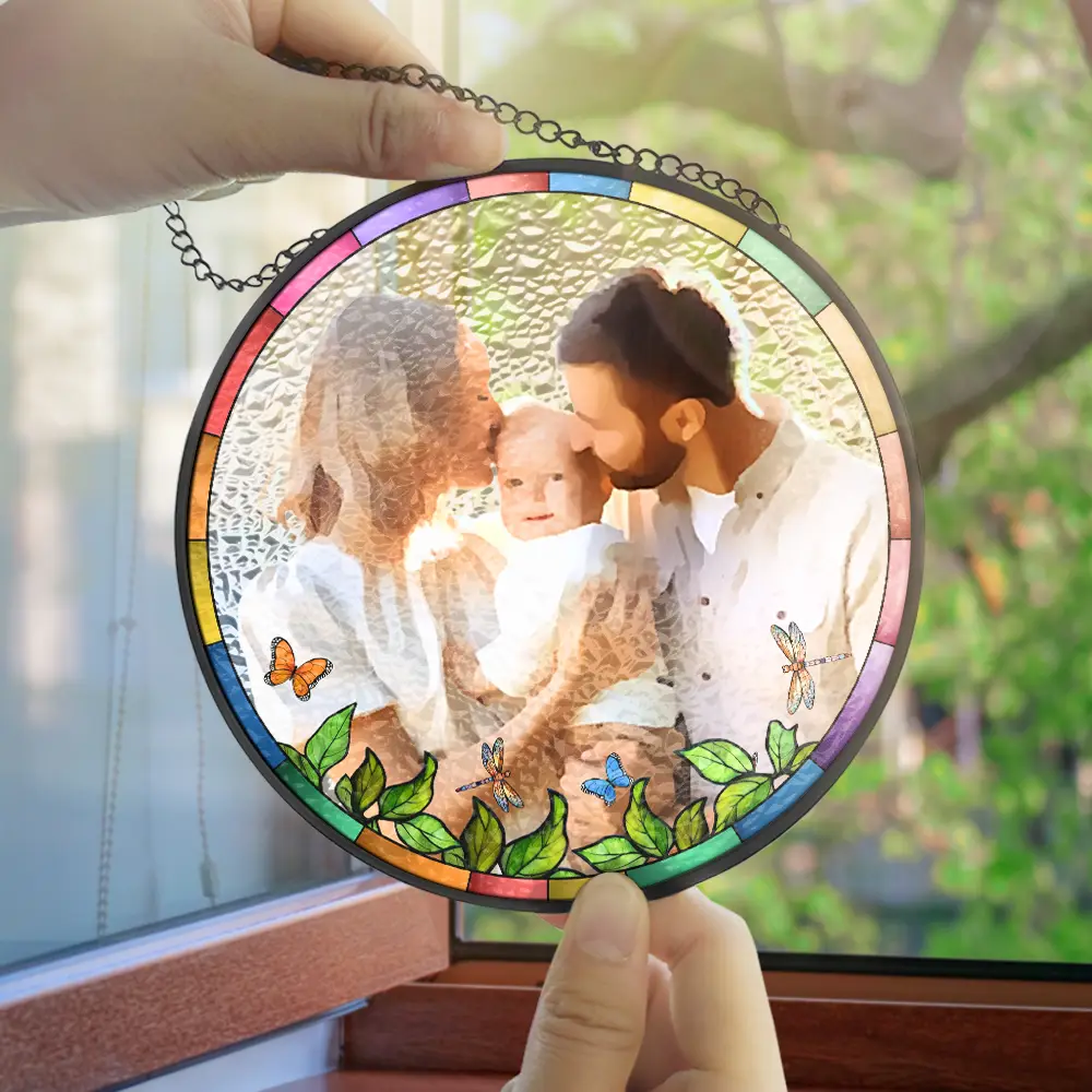 Custom Photo Watercolor Couple Family Besties - Personalized Stained Glass Window Hanging Suncatcher - Image 5