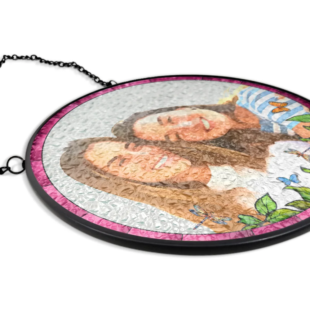 Custom Photo Watercolor Couple Family Besties - Personalized Stained Glass Window Hanging Suncatcher - Image 6