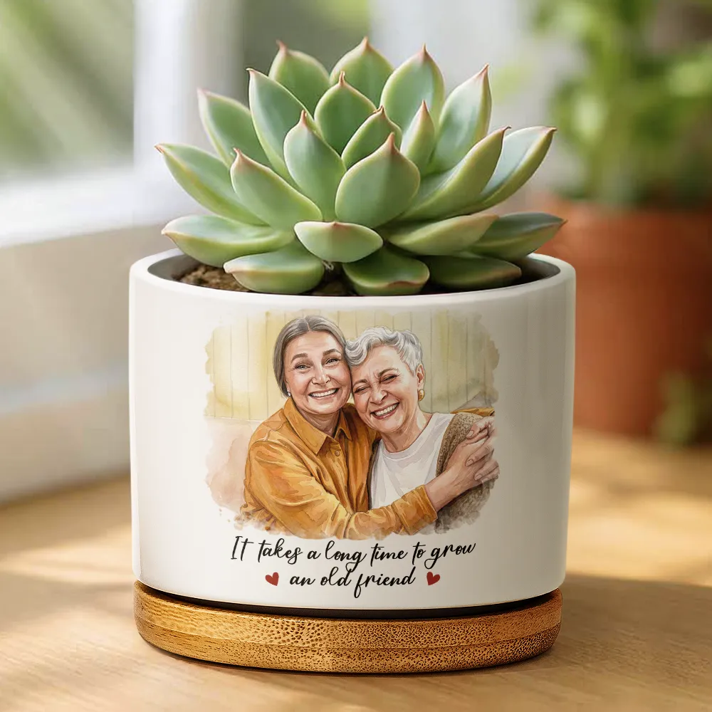 Custom Photo Watercolor Painting A True Friendship Is A Journey Without An End - Personalized Ceramic Plant Pot - Image 2