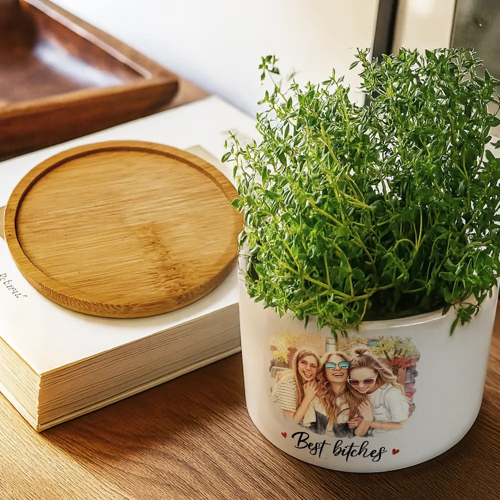 Custom Photo Watercolor Painting A True Friendship Is A Journey Without An End - Personalized Ceramic Plant Pot - Image 3